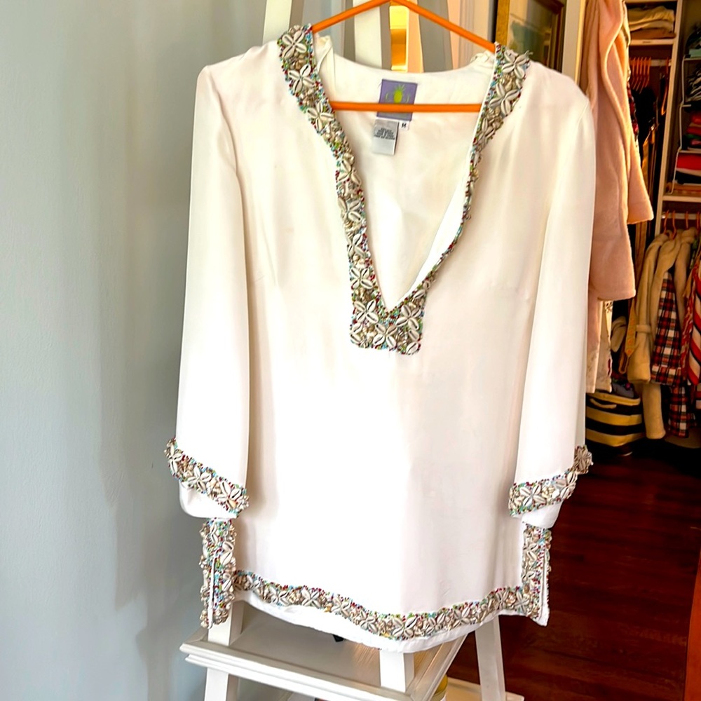 C.J. Laing Silk Tunic With Shell Border - image 1